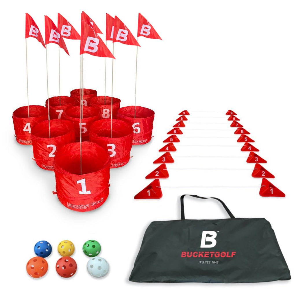 Bucketgolf Game Pro The Original Ultimate Backyard Golf Game for Family, Adults and Kids - Portable 9 Hole Golf Course Play Outdoor, Lawn, Park, Beach, Yard