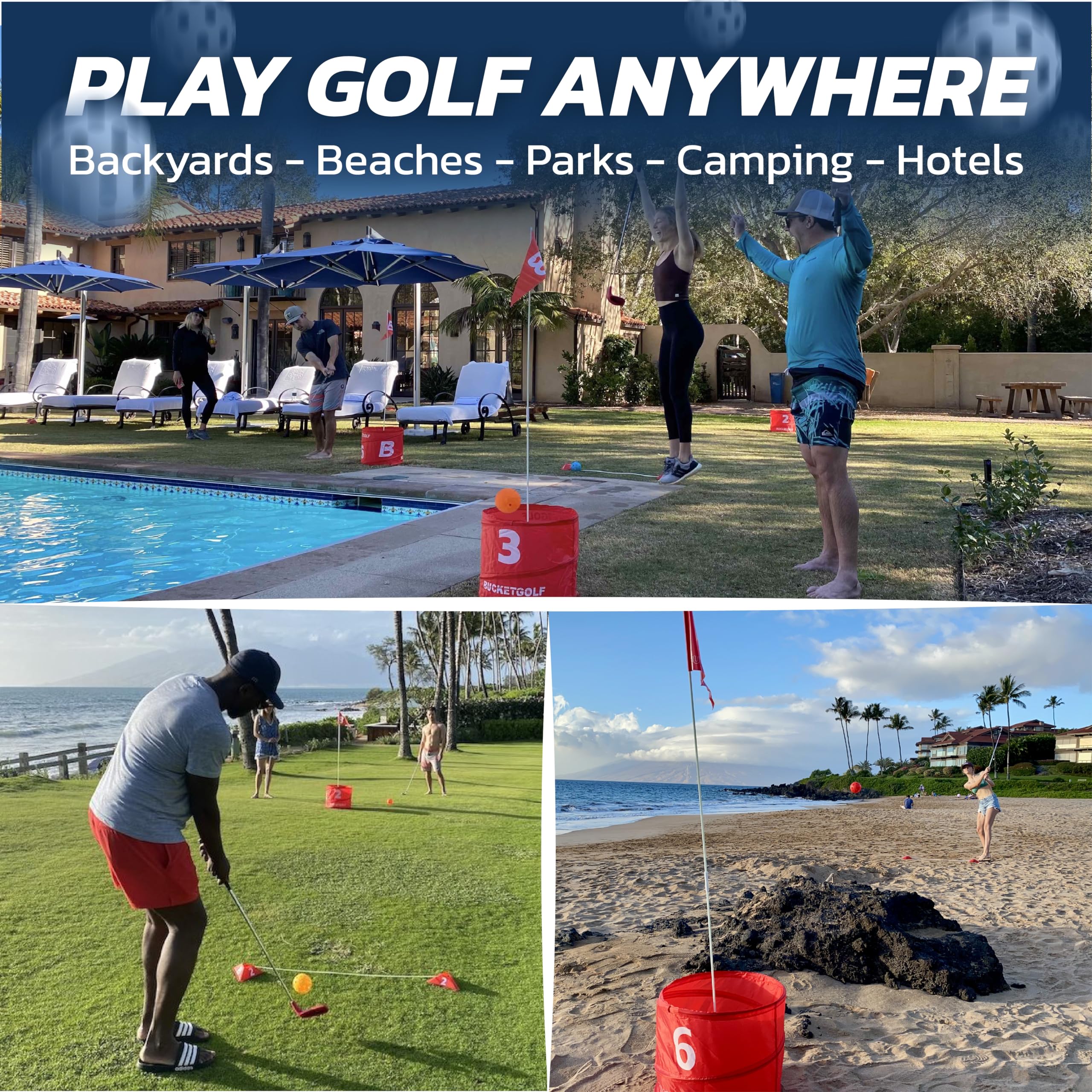 Bucketgolf Game Pro The Original Ultimate Backyard Golf Game for Family, Adults and Kids - Portable 9 Hole Golf Course Play Outdoor, Lawn, Park, Beach, Yard