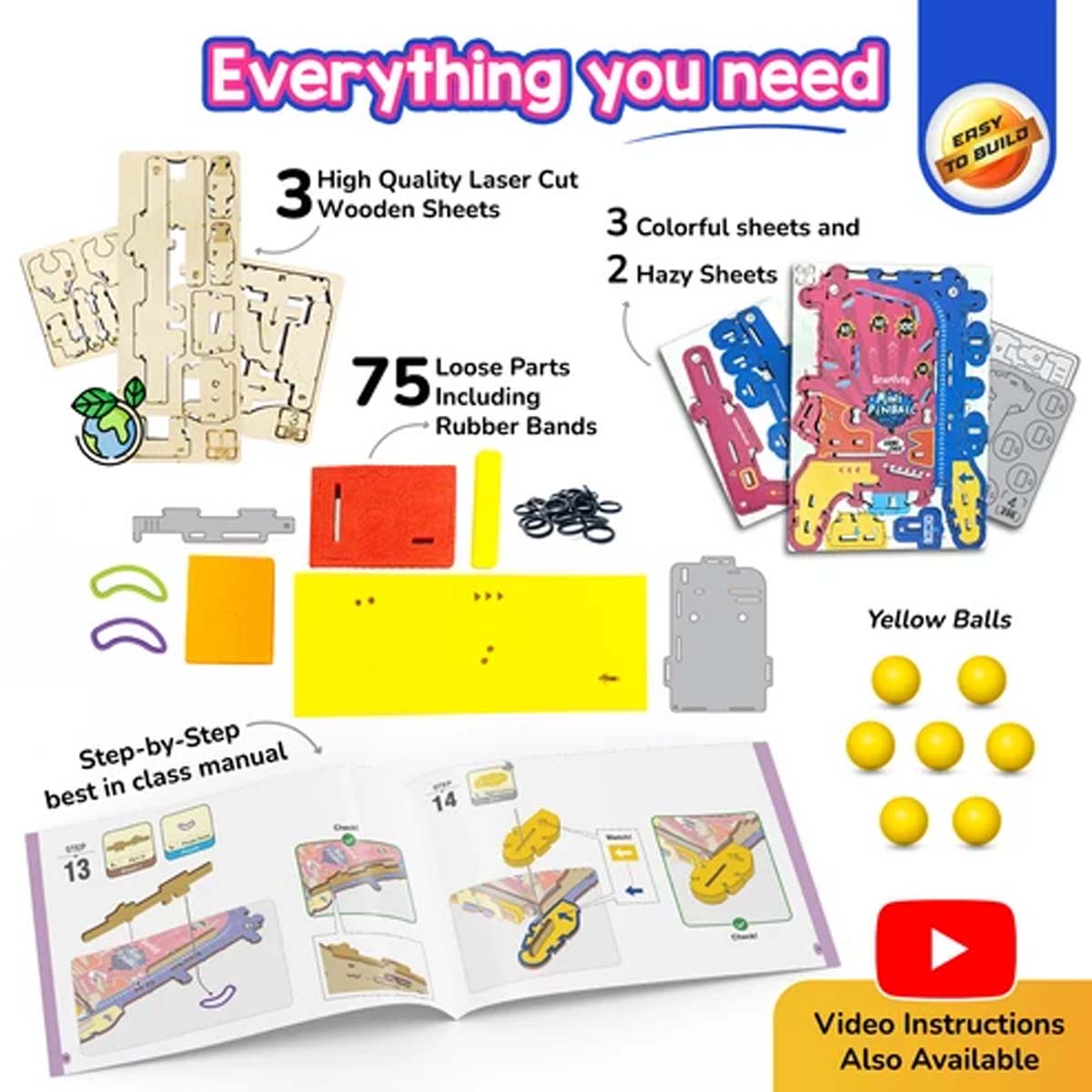 Smartivity DIY Mini Pinball Machine Build Your Own Handheld Pinball Game STEM Kit Ages 6–12 SMRT1295