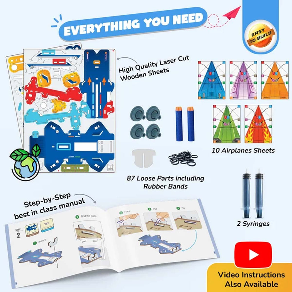 Smartivity Hydraulic Plane Launcher STEM Kit Build & Launch Paper Airplanes Ages 6+ SMRT1163