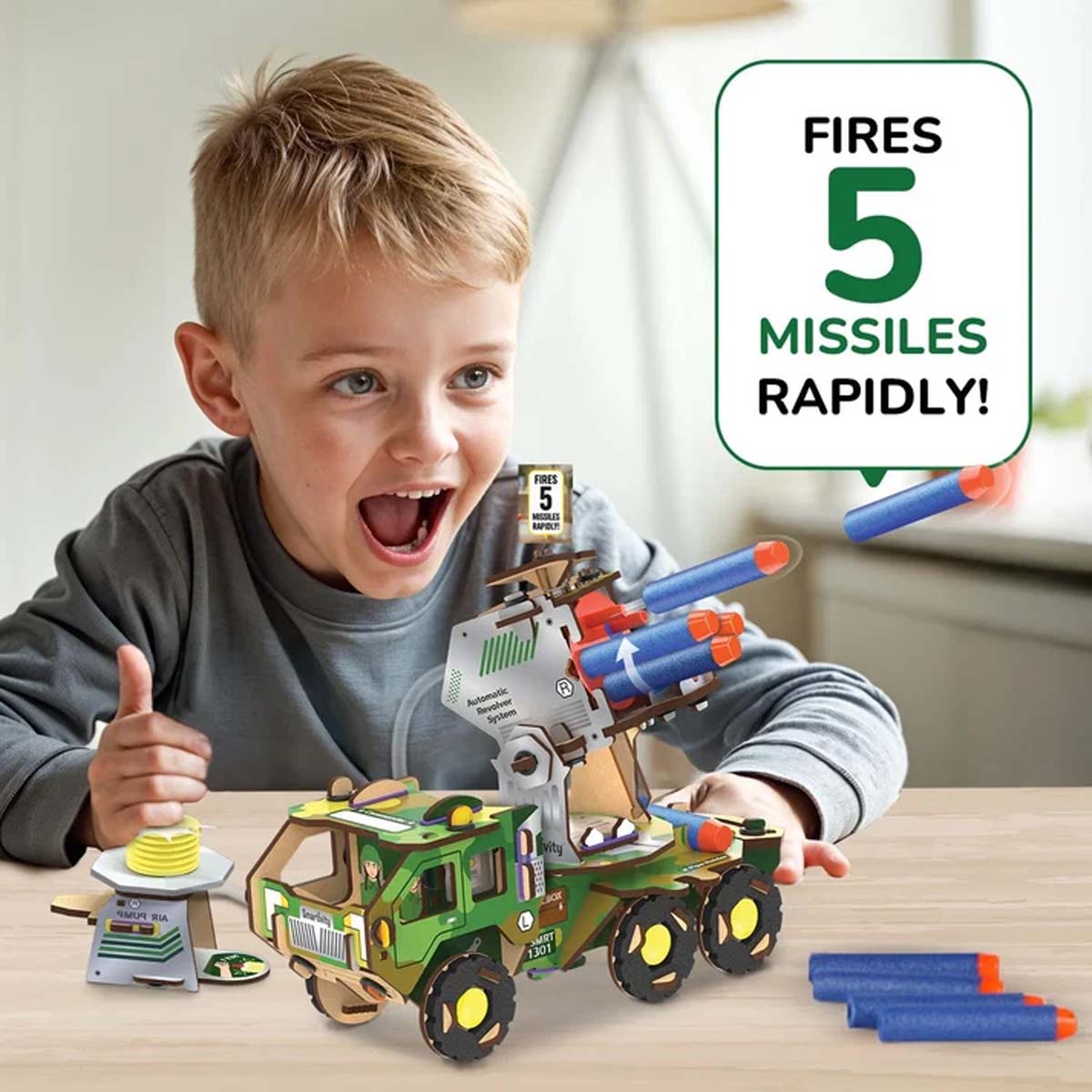 Smartivity DIY Missile Truck Air-Powered Launcher STEM Kit Ages 6+ SMRT1301