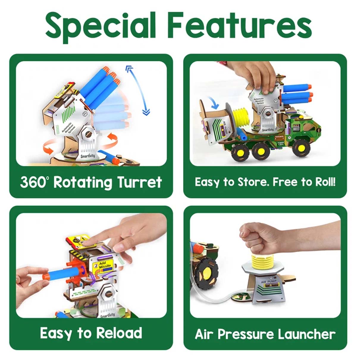 Smartivity DIY Missile Truck Air-Powered Launcher STEM Kit Ages 6+ SMRT1301