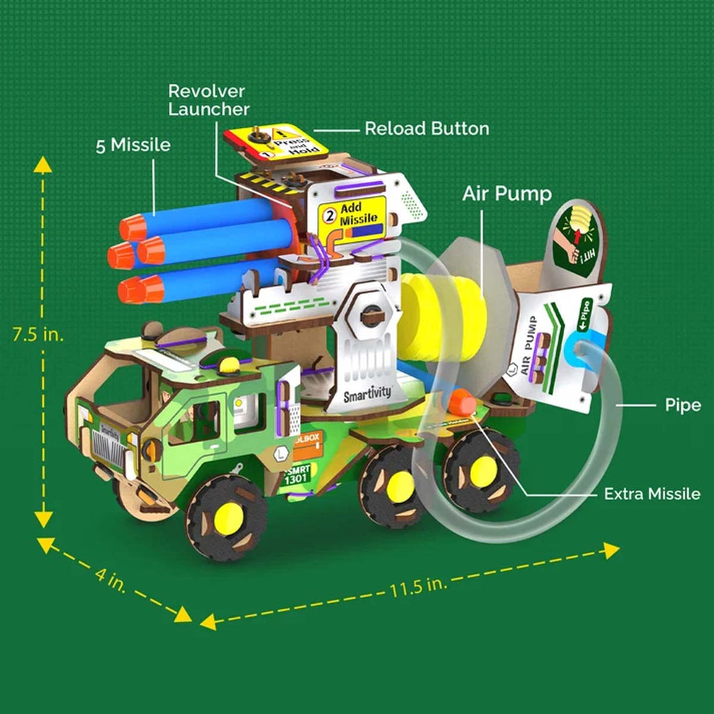 Smartivity DIY Missile Truck Air-Powered Launcher STEM Kit Ages 6+ SMRT1301