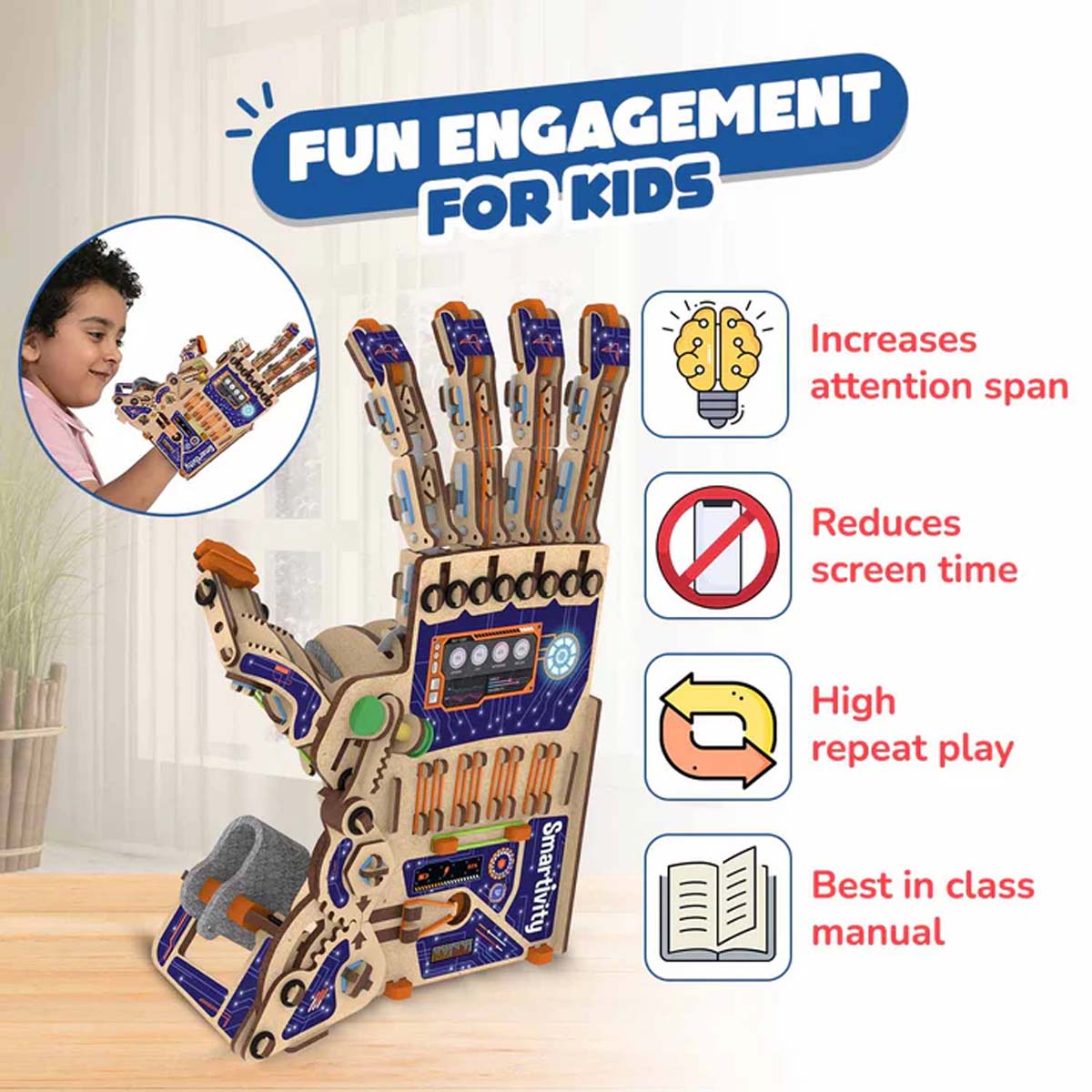 Smartivity DIY Robotic Mechanical Hand STEM Engineering Kit Ages 8+ SMRT1135