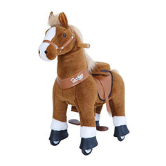 PonyCycle Official New Updated 2021 Edition Ride on Horse Toy Plush Walking Animal Brown with White Hoof and Realistic Sound Feature - Small Size for (Age 3-5)