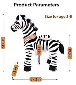 PonyCycle Official New Updated 2021 Edition Ride on Horse Toy Plush Walking Animal Zebra - Small Size for (Age 3-5)