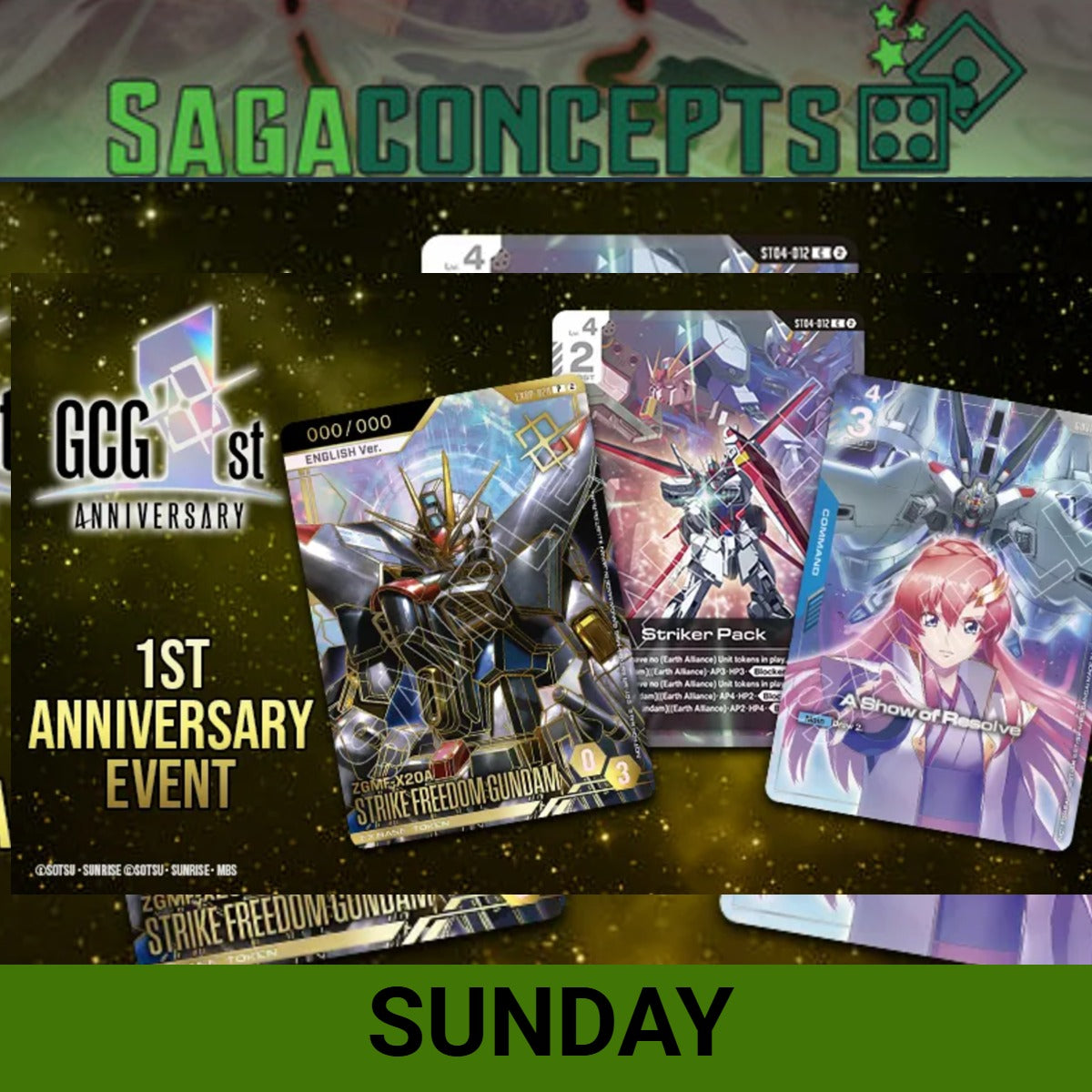 10/04/2026 Sun Gundam Card Game - 1st Anniversary Event - 32 seats - Sunday 11:30 am Tournament
