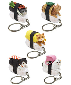 Sushi Cat Clever Idiots Nekozushi Keychain - Blind Box Includes 1 of 5 Collectable Figurines - Features a Detachable Keyring (Version 1) - Single Pack