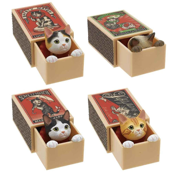 Kitan Club Cat Peek Matchbox Blind Box - 1 of 4 Collectable Figurines- Fun, Versatile Decoration - Authentic Japanese Design - Single Pack