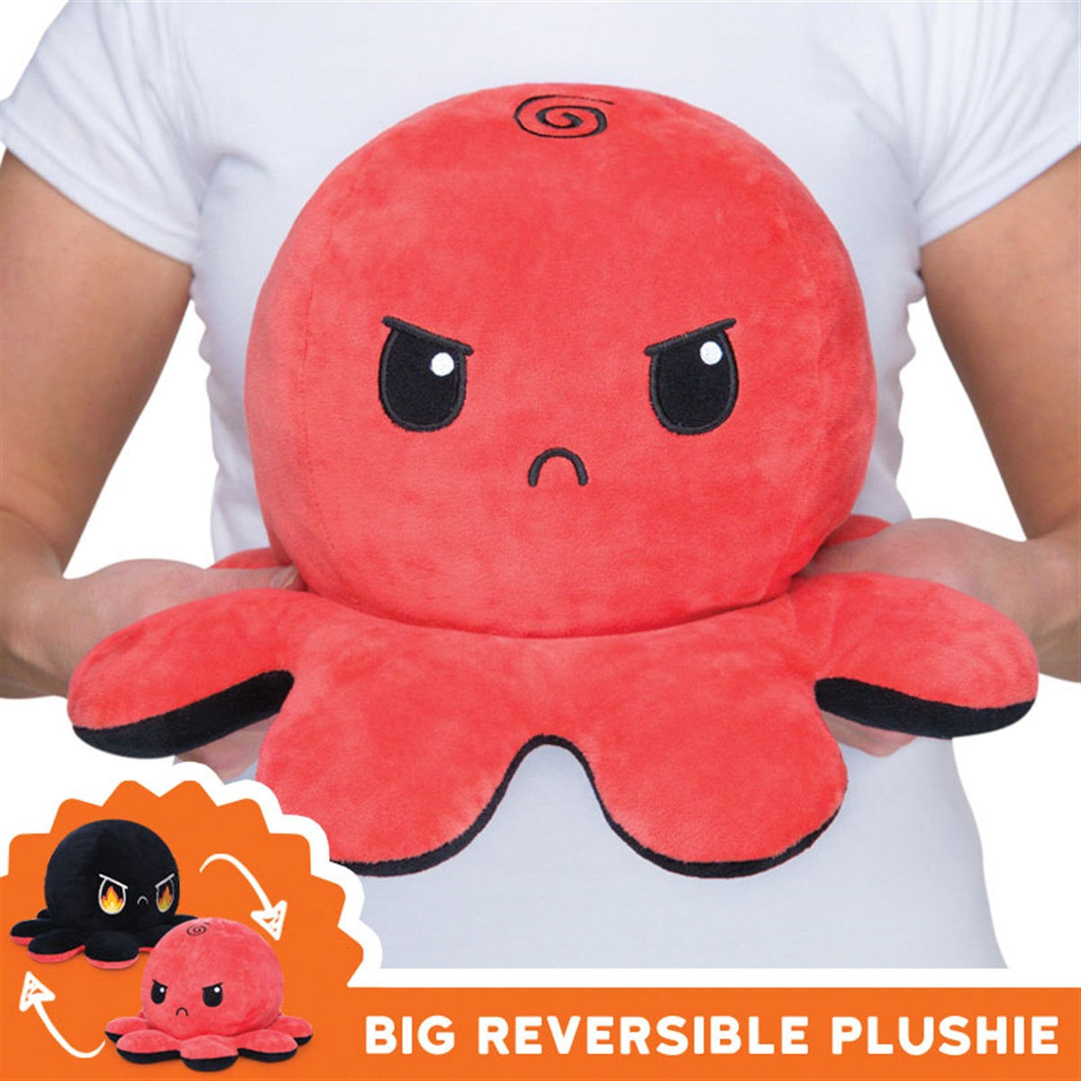 TeeTurtle BIG Reversible Octopus Plushie: Angry Red and RAGE Black