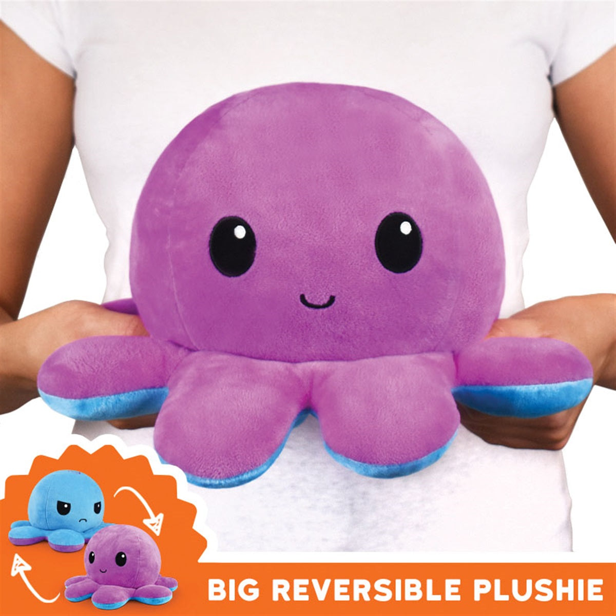 TeeTurtle BIG Reversible Octopus Plushie: Happy Purple and Angry Blue