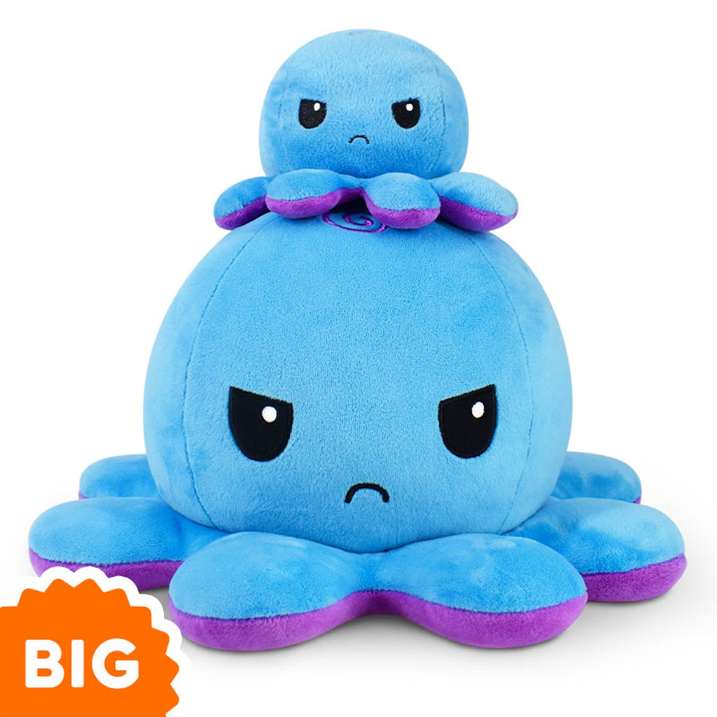 TeeTurtle BIG Reversible Octopus Plushie: Happy Purple and Angry Blue
