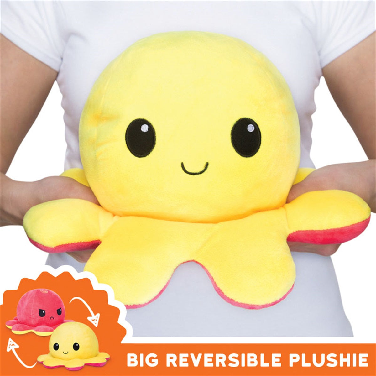 TeeTurtle BIG Reversible Octopus Plushie: Happy Yellow and Angry Red
