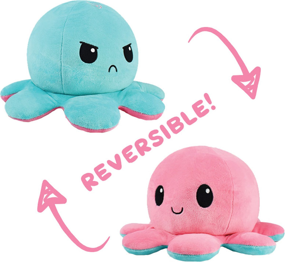 TeeTurtle BIG Reversible Octopus Plushie: Pink and Aqua