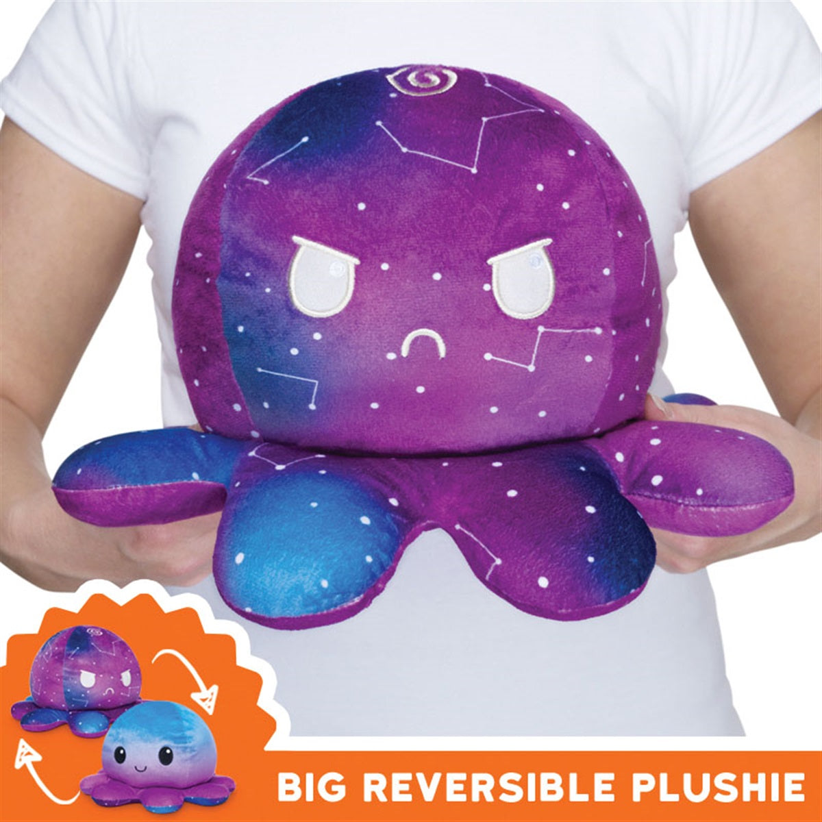 TeeTurtle BIG Reversible Octopus Plushie: Happy Blue Gradient and Angry Galaxy