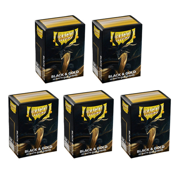 Dragon Shield Sleeves Matte Dual Black And Gold (100Ct) of 5 Pack