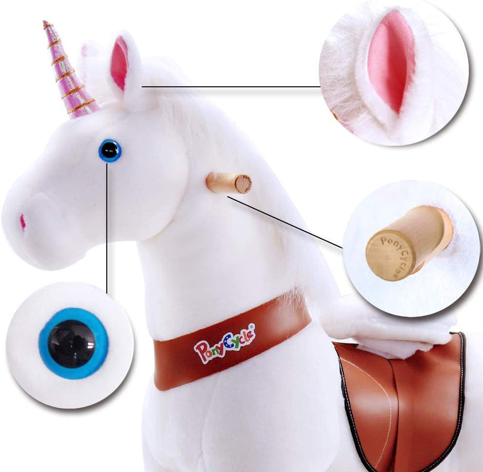 PonyCycle Official 2019 New U Series Ride on White Horse Unicorn Toy Plush Walking Animal Small Size for Age 3-5