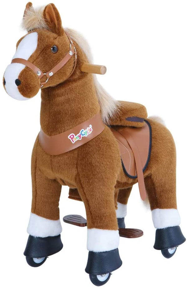 PonyCycle Official 2019 New U Series Ride on Horse Toy Plush Walking Animal Brown Horse Small Size for Age 3-5
