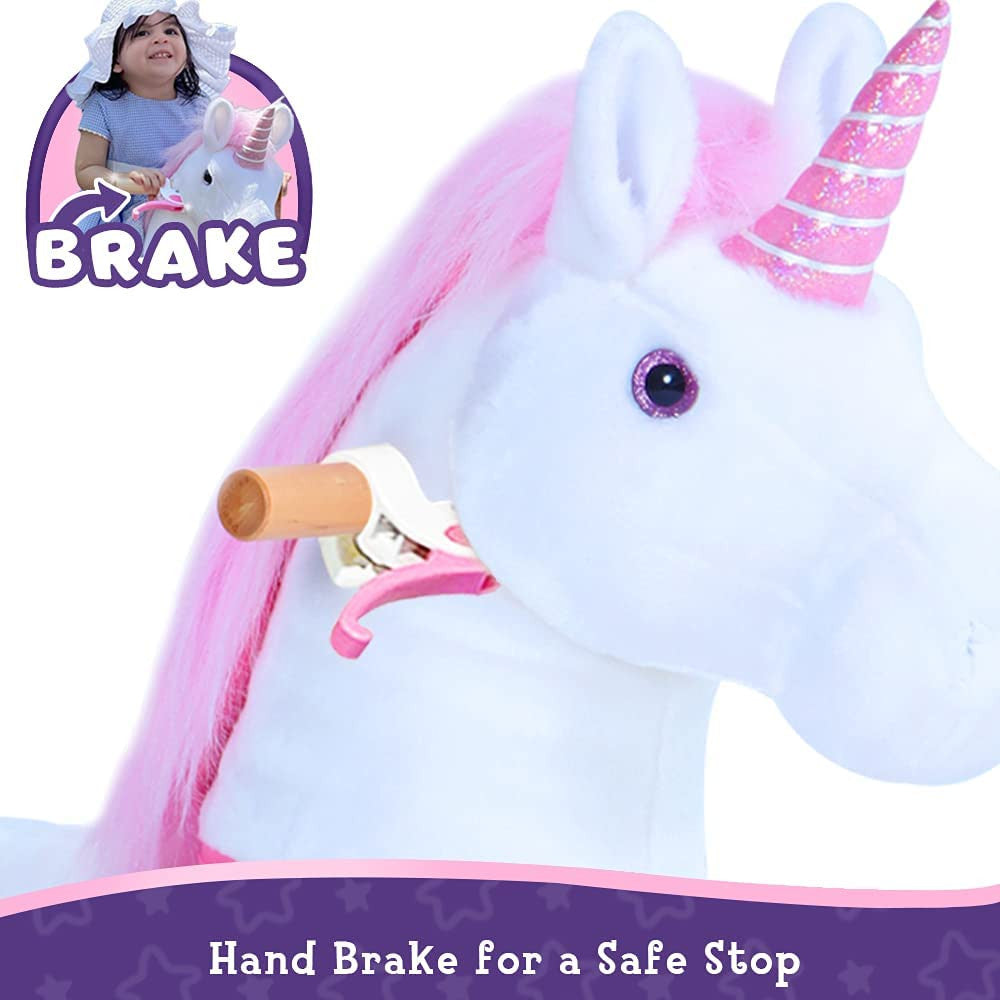 PonyCycle Authentic Ride on Unicorn Toys for Girls (with Brake/ 31.1" Height/ U3 for Age 3-5) Pink Unicorn Kids Ride on Toys Plush Walking Unicorn Ux302