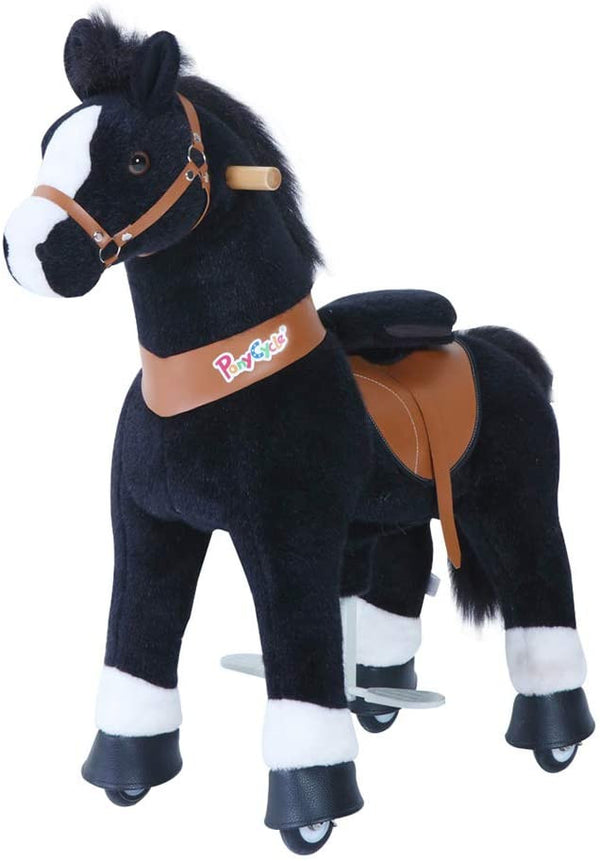PonyCycle Official 2019 New U Series Ride on Horse Toy Plush Walking Animal Black Horse Small Size for Age 3-5