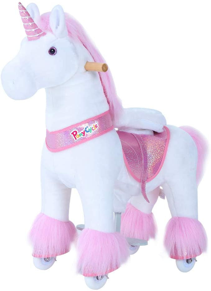 PonyCycle Official Classic U Series Ride on Horse Toy Plush Walking Animal Pink Unicorn U3 for Age 3-5