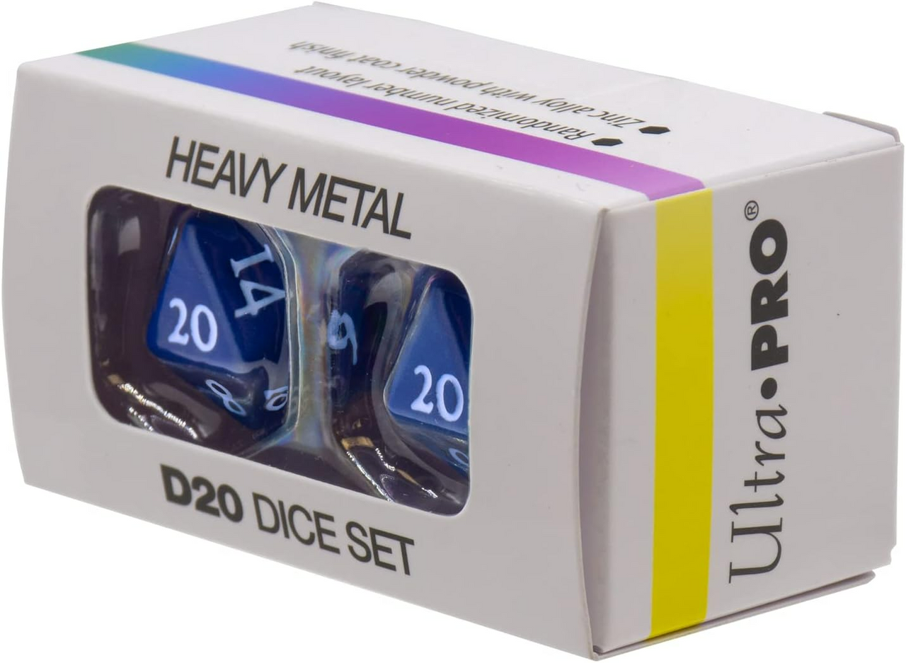Ultra PRO Dungeons & Dragons Vivid Heavy Metal D20 Dice Set Blue 2 Ct UP Your Gaming 20 Sided Dice UPI-15936