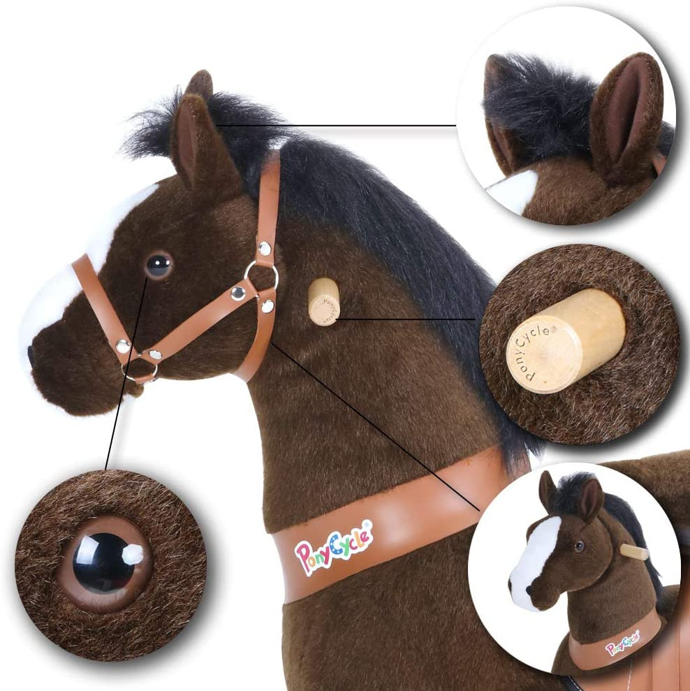 PonyCycle Official 2019 New U Series Ride on Horse Toy Plush Walking Animal Chocolate Brown Horse Medium Size for Age 4-8