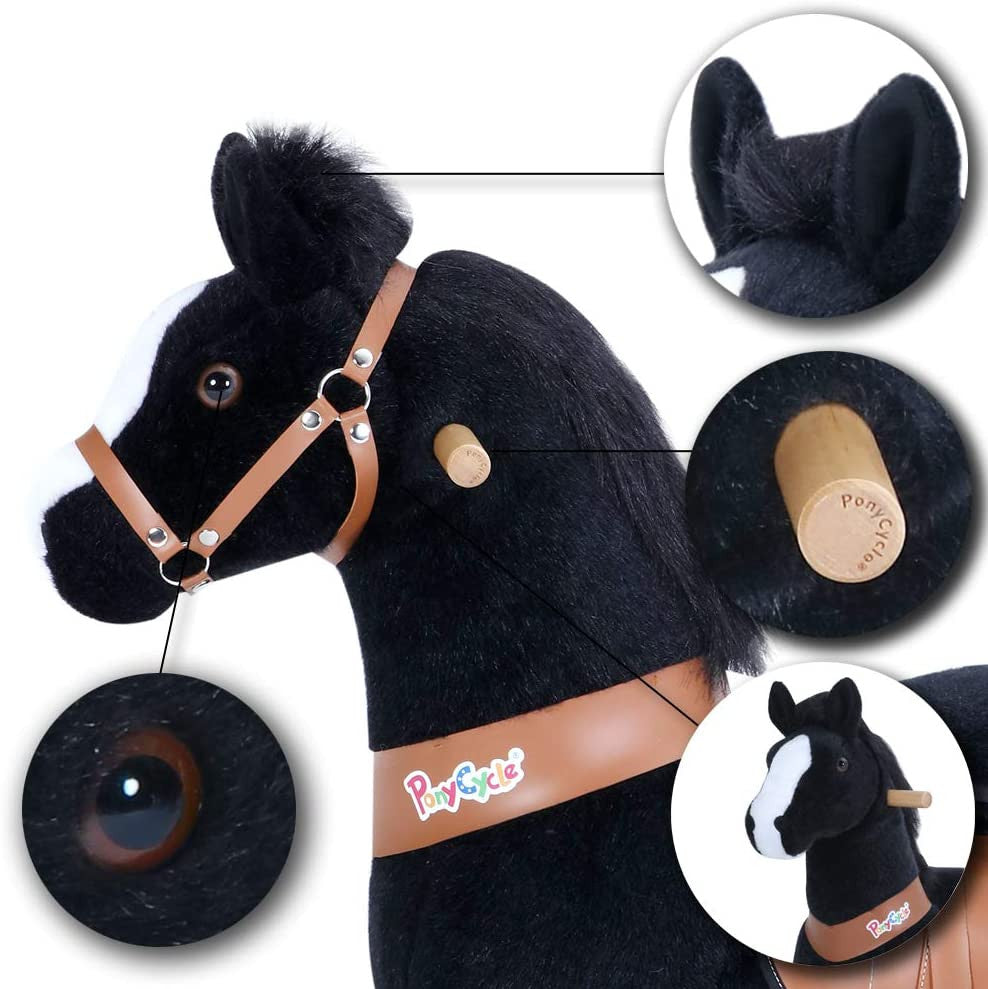 PonyCycle Official 2019 New U Series Ride on Horse Toy Plush Walking Animal Black Horse Small Size for Age 3-5