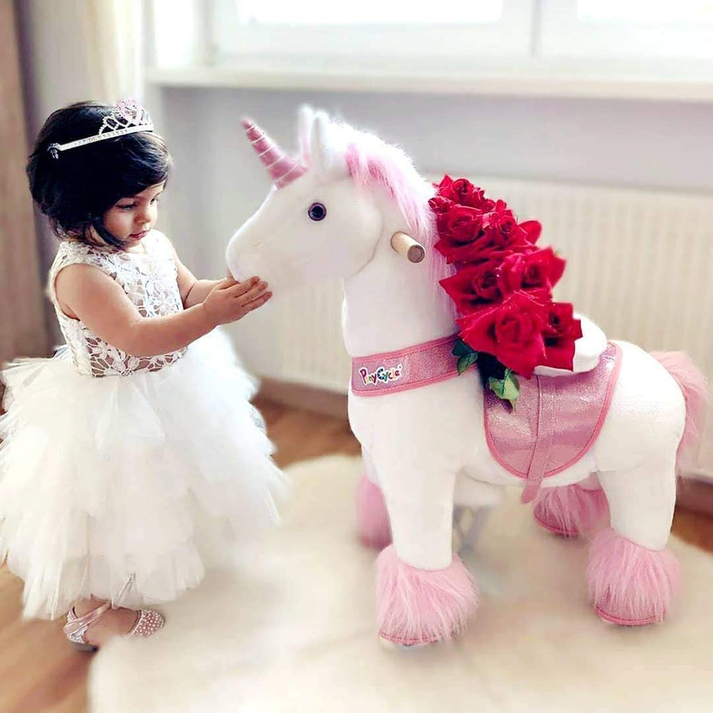 PonyCycle Official Classic U Series Ride on Horse Toy Plush Walking Animal Pink Unicorn U3 for Age 3-5