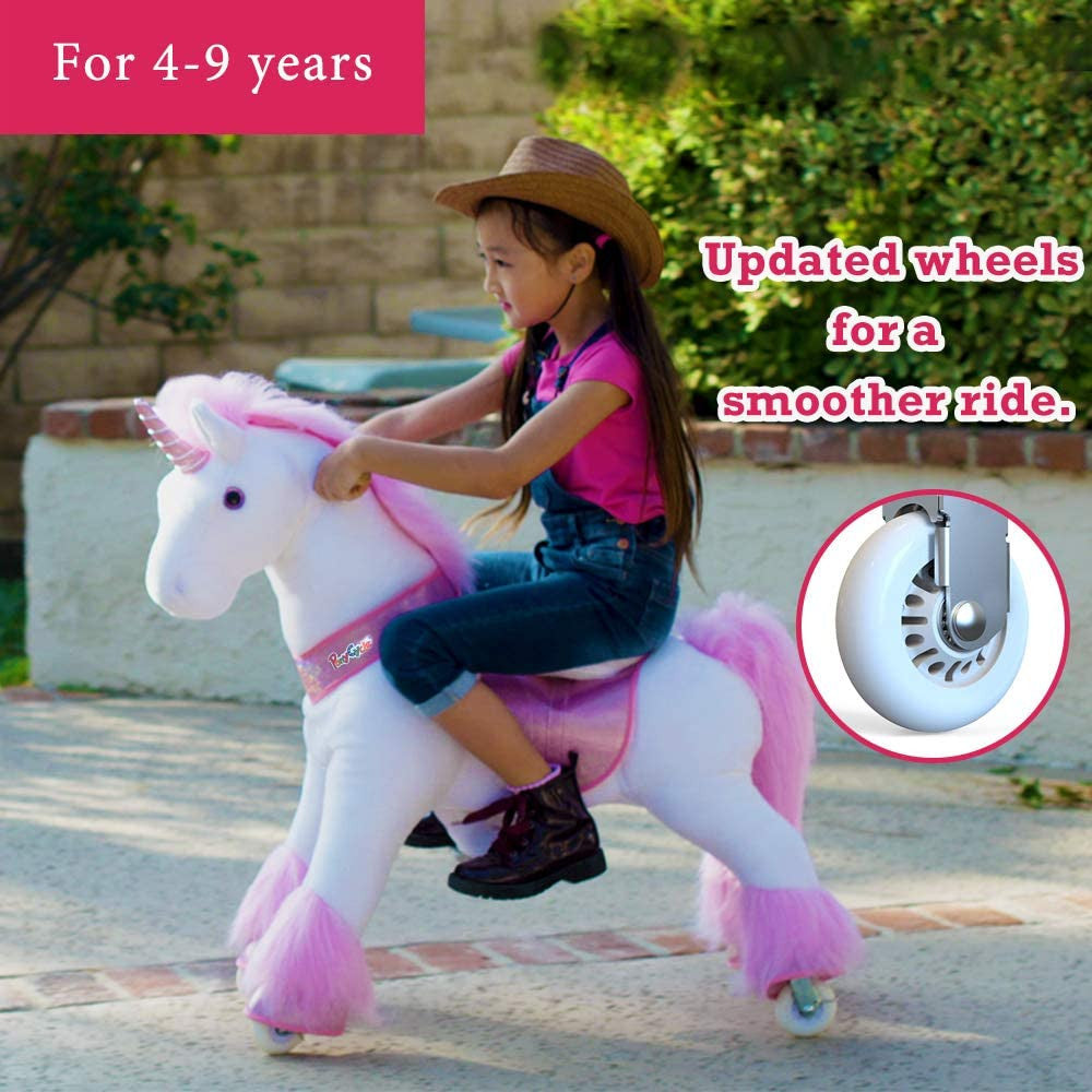 PonyCycle Pink Unicorn Ride On Horse Toy Walking & Rocking Pony for Kids Ages 4-7 Max Load 88 lbs - Ux402