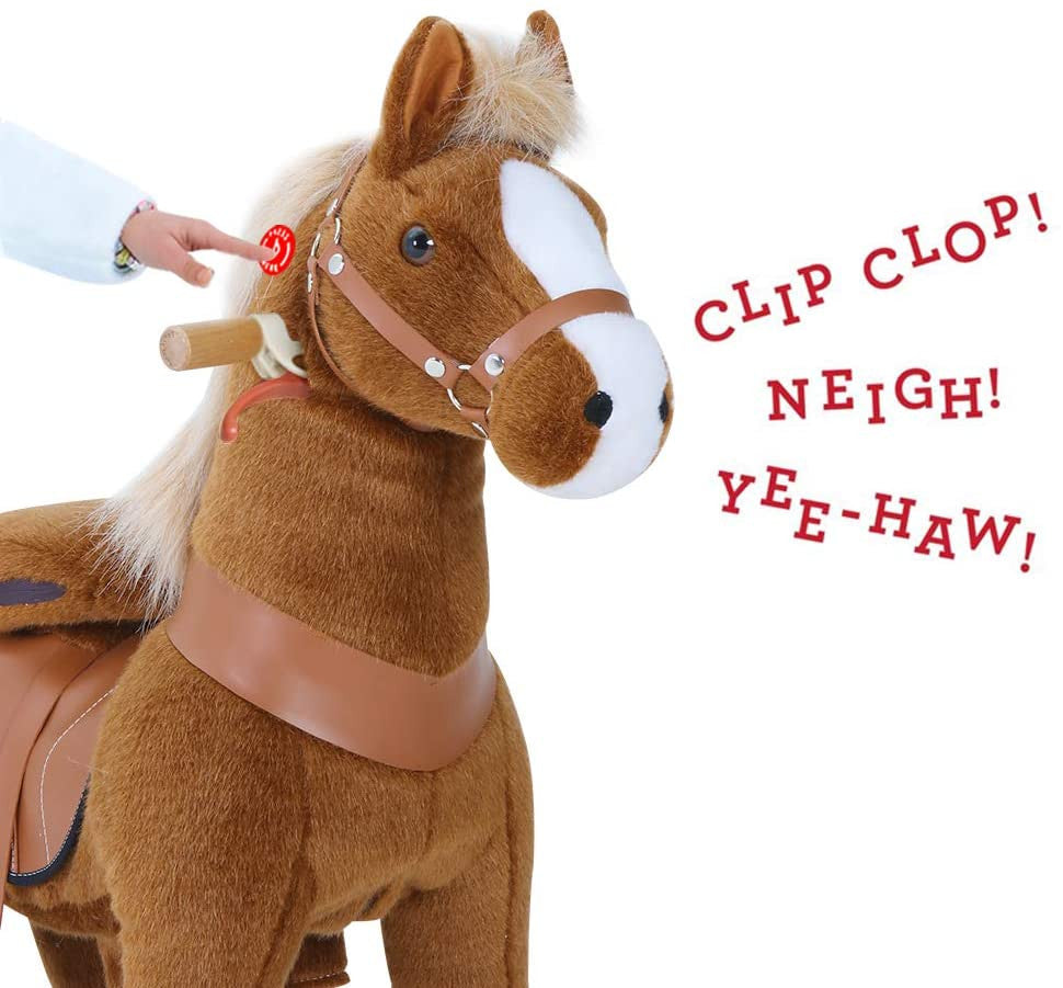 PonyCycle Official New Updated 2021 Edition Ride on Horse Toy Plush Walking Animal Brown with White Hoof and Realistic Sound Feature - Small Size for (Age 3-5)
