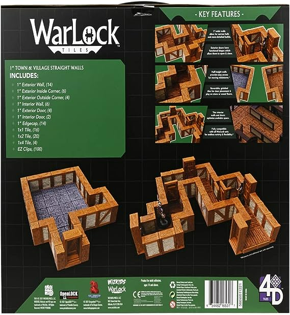 WizKids Dungeons & Dragons Warlock Tiles Expansion Pack 1 in Town & Village Straight Walls WZK-16531