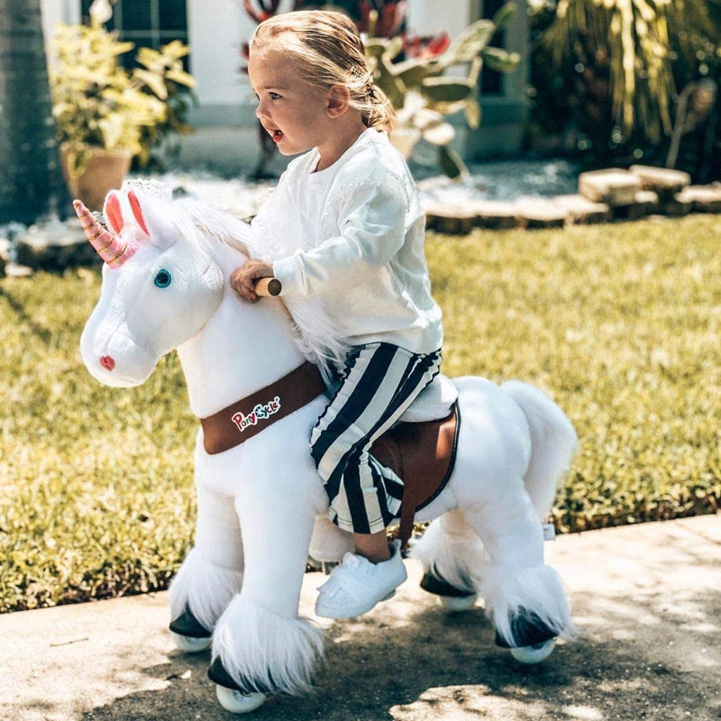PonyCycle Official 2019 New U Series Ride on White Horse Unicorn Toy Plush Walking Animal Small Size for Age 3-5