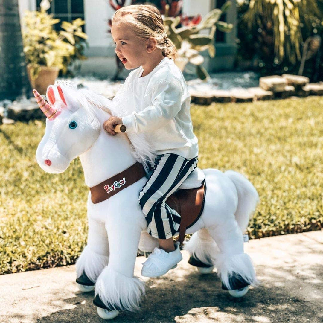PonyCycle Official 2019 New U Series Ride on White Horse Unicorn Toy Plush Walking Animal Small Size for Age 3-5