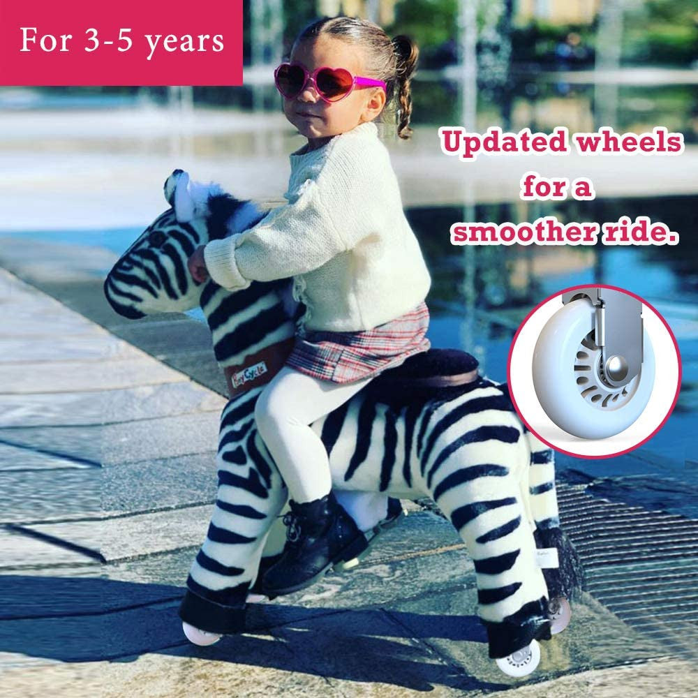 PonyCycle Official New Updated 2021 Edition Ride on Horse Toy Plush Walking Animal Zebra - Small Size for (Age 3-5)