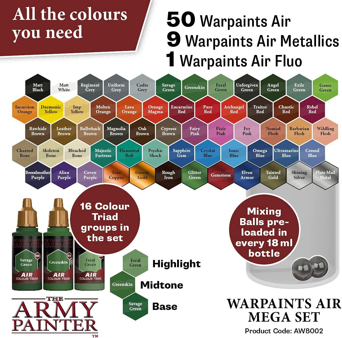 The Army Painter Warpaints Air Mega Set Non Toxic Paint Set AW8002