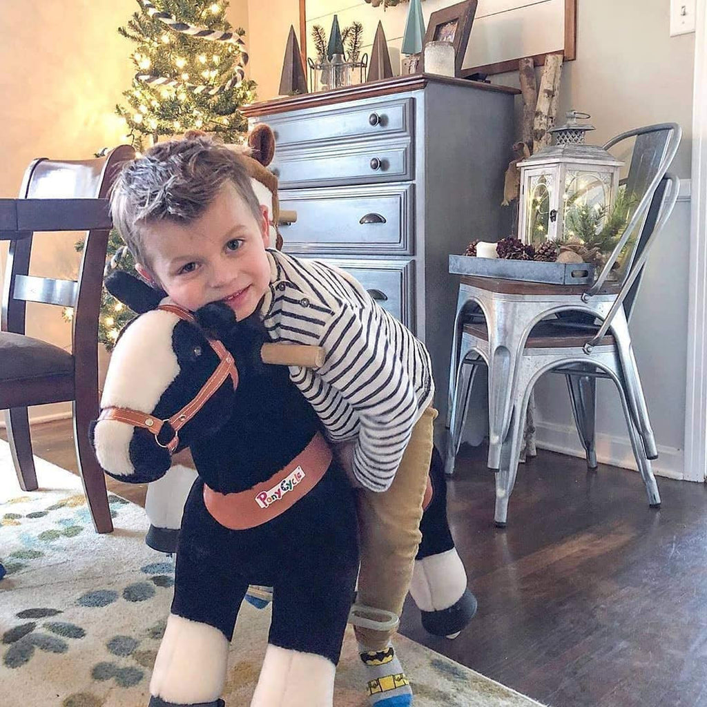 PonyCycle Official 2019 New U Series Ride on Horse Toy Plush Walking Animal Black Horse Small Size for Age 3-5
