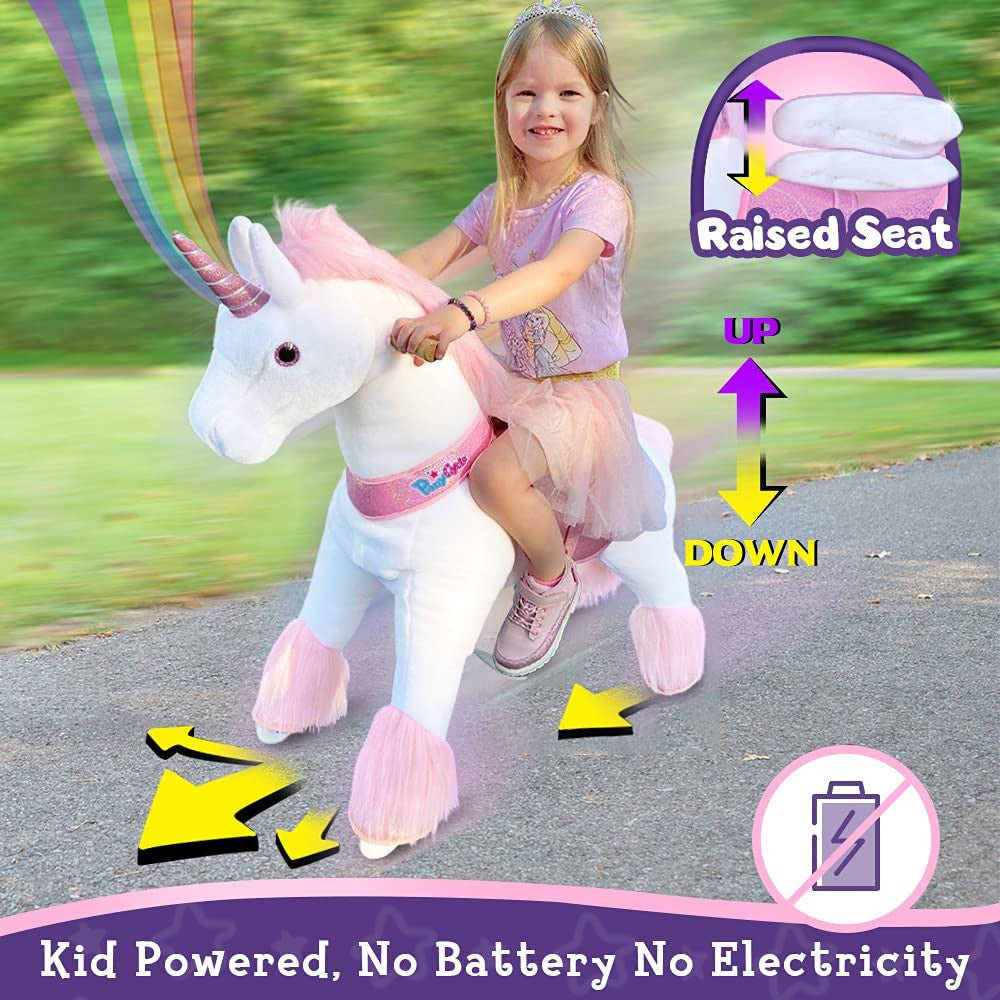 PonyCycle Authentic Ride on Unicorn Toys for Girls (with Brake/ 31.1" Height/ U3 for Age 3-5) Pink Unicorn Kids Ride on Toys Plush Walking Unicorn Ux302