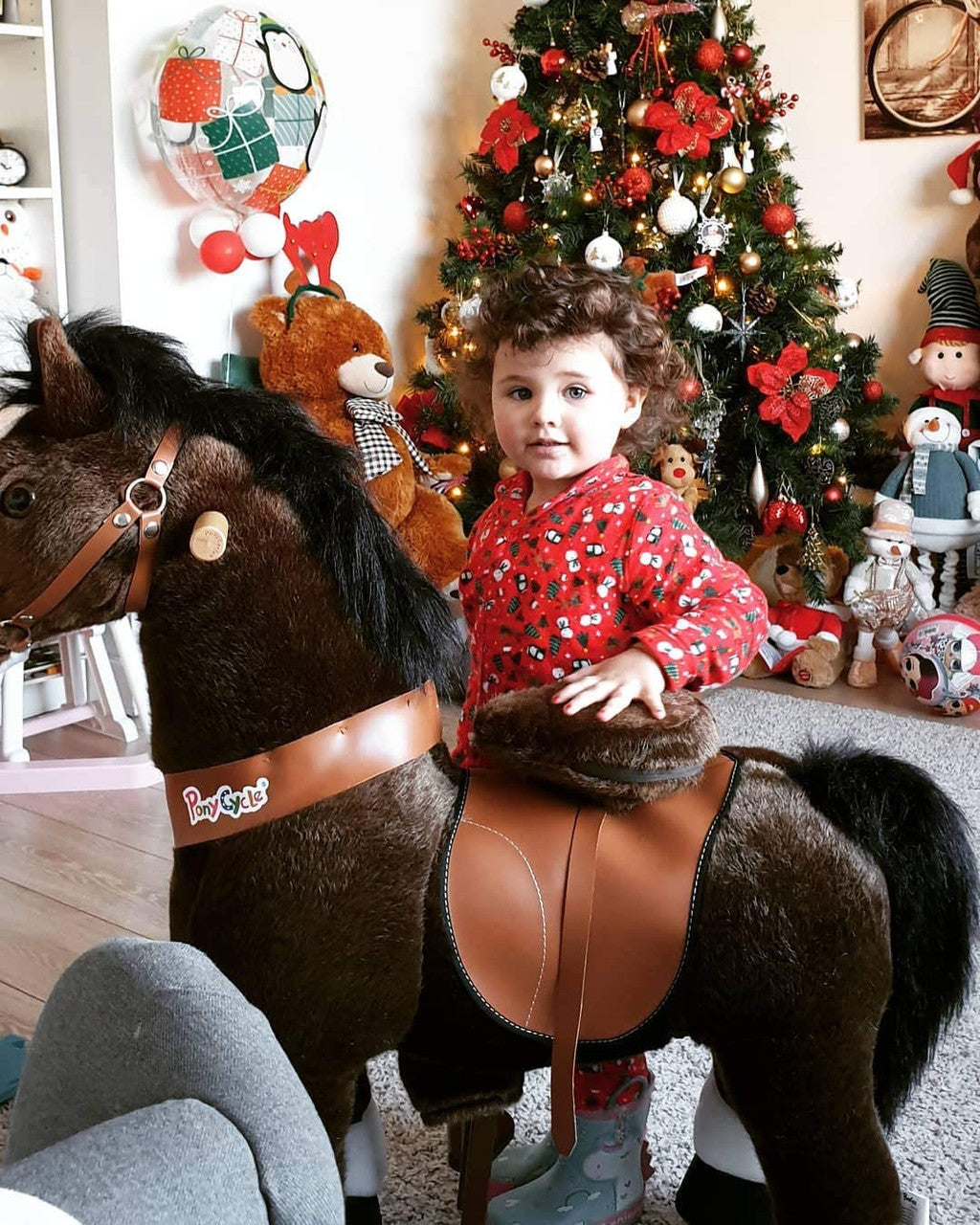 PonyCycle Official 2019 New U Series Ride on Horse Toy Plush Walking Animal Chocolate Brown Horse Small Size for Age 3-5