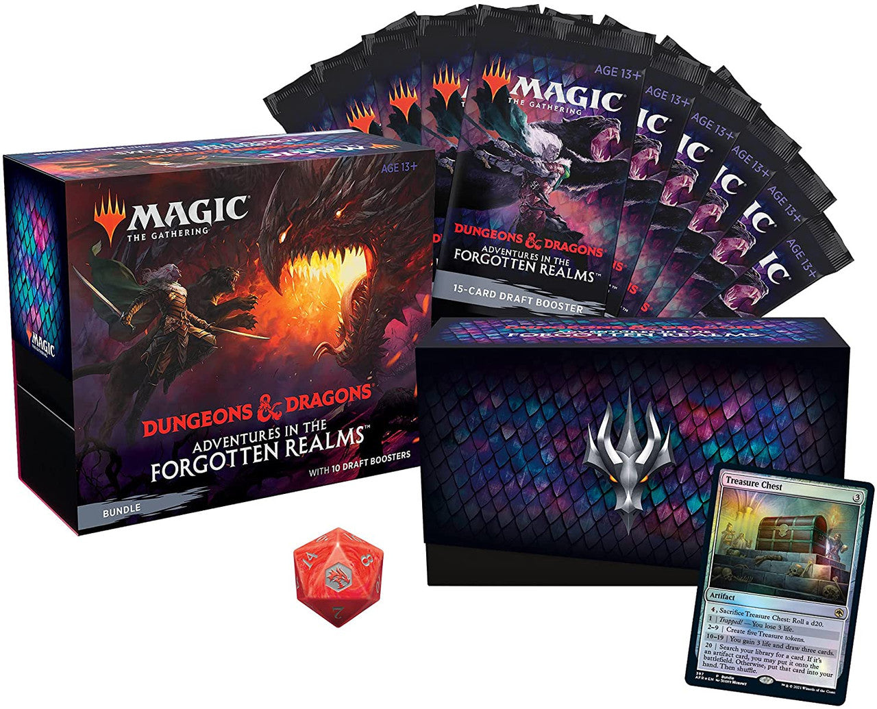 Magic The Gathering Adventures in The Forgotten Realms Bundle | 10 Draft Boosters (150 Magic Cards) + Accessories