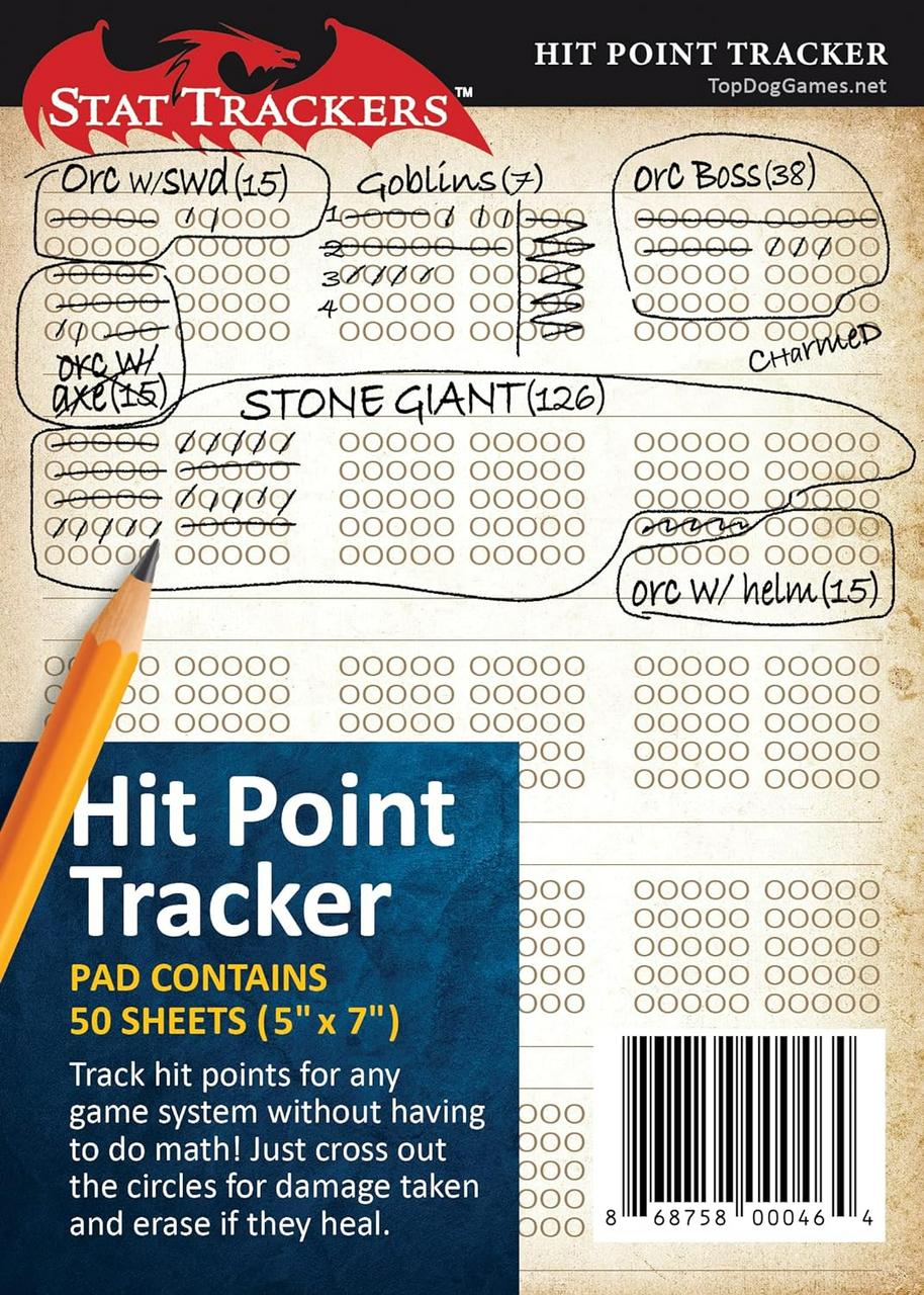 Top Dog Games Hit Point Tracker Pad Any RPG System TDG-HPTrackerPad