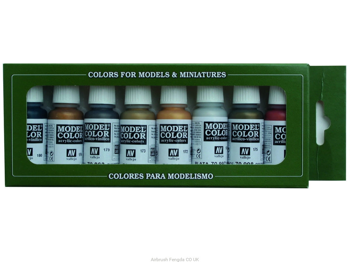 Vallejo Metalicos Metallic Colors Paint Set Pack of 8 Non Toxic 17ml VAL-70118
