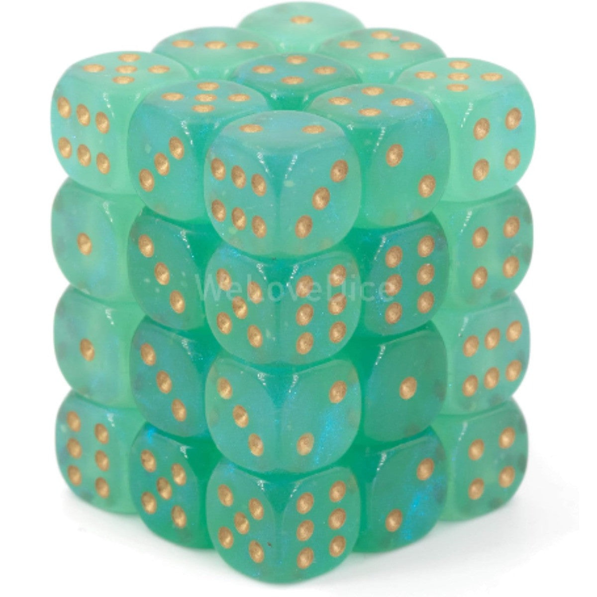 Chessex Borealis 12mm d6 Light Green/gold Luminary Dice Block 36 dice CHX27975