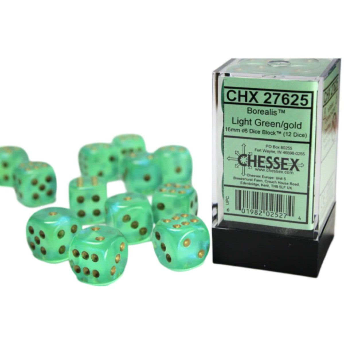 Chessex Borealis #2 Light Green/Silver 16Mm D6 Dice CHX27625