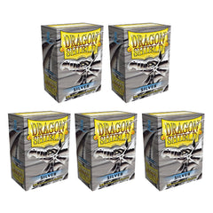 Dragon Shield Sleeves Standard Size Size Card Classic Silver 100 Ct 5 Packs ATM10008K2