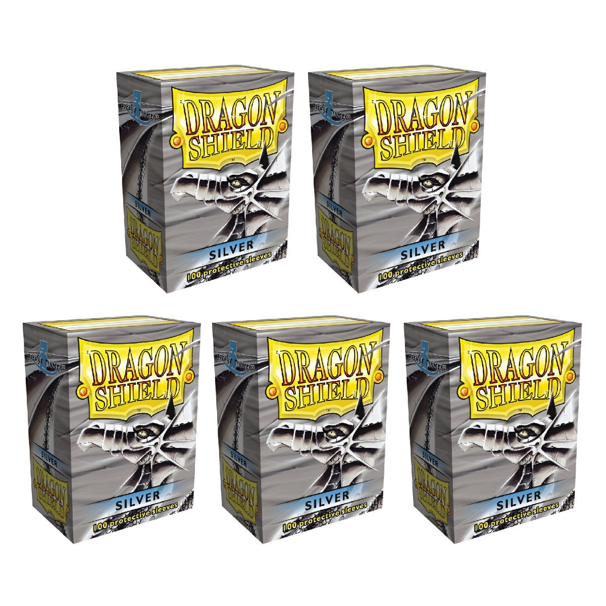 Dragon Shield Sleeves Standard Size Size Card Classic Silver 100 Ct 5 Packs ATM10008K2
