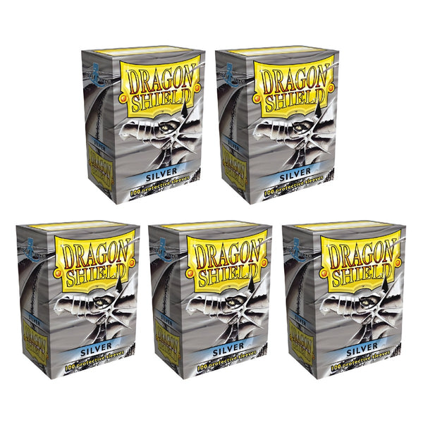 Dragon Shield Sleeves Standard Size Size Card Classic Silver 100 Ct 5 Packs ATM10008K2