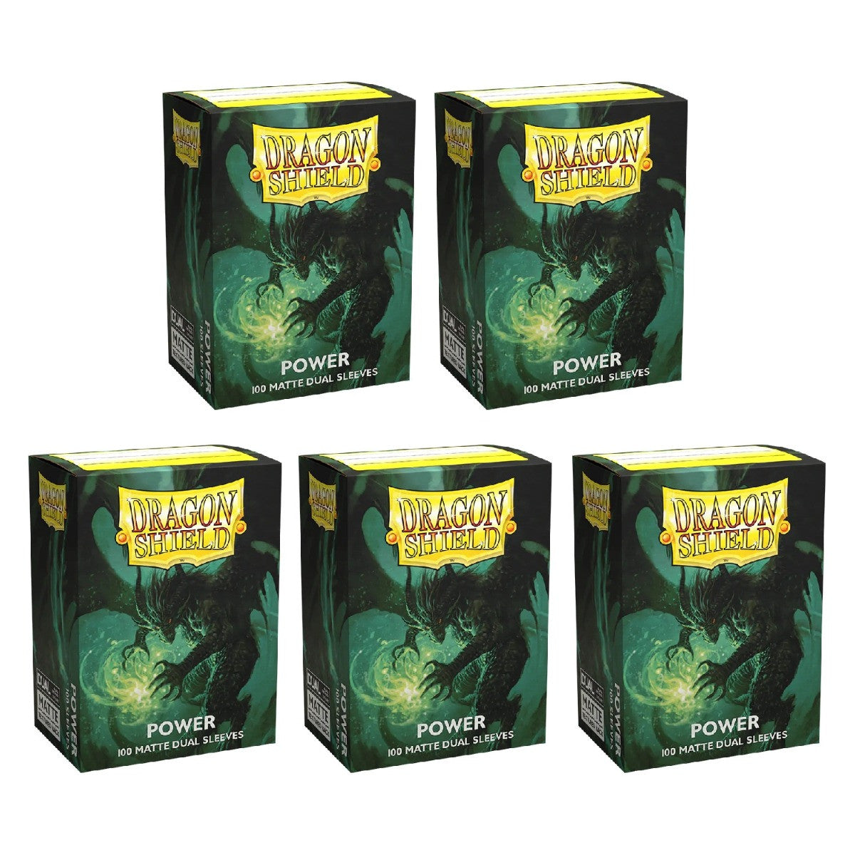 Dragon Shield Sleeves Standard Size Dual Matte Green/Power 100 Ct 5 Packs ATMDSH15063K2